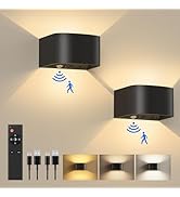FULEN Motion Sensor Wall Lamp with Remote Control 3 Colors Wireless Wall Light LED Indoor Up and ...