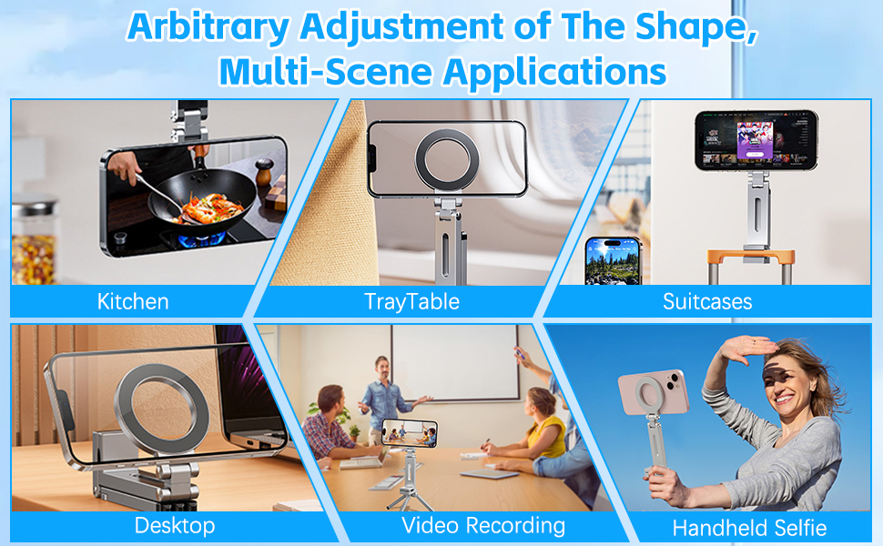 All-in-One 360° Adjustable Magic Clip Folding Magnetic Phone Stand Suitable for Various Scenarios