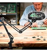 KIRKAS 12X&amp;30X Magnifying Glass with Light Three-axis Rotation, Extra-Long Arm Workbench Magnifyi...