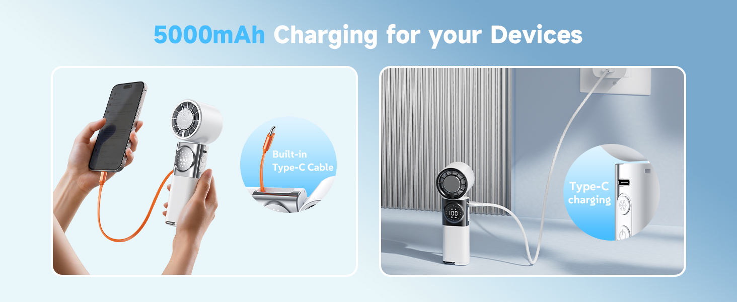 handheld fan with USB C charging