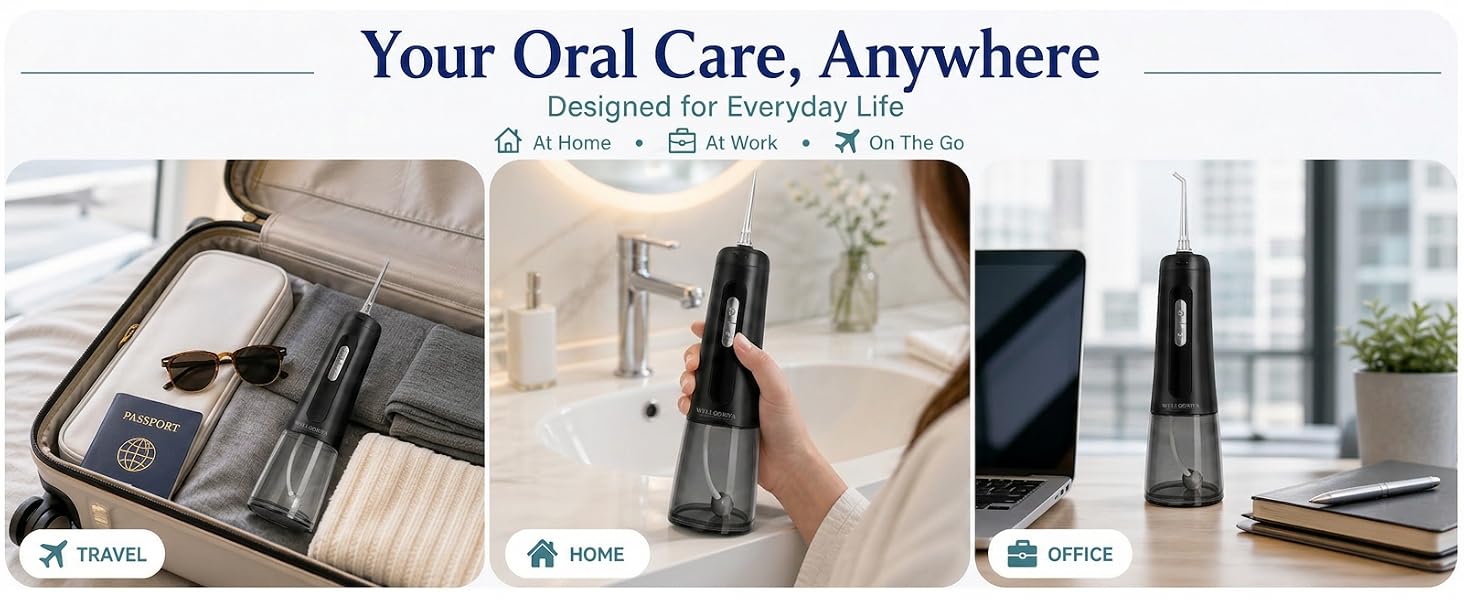 Wellooriya portable water flosser for home, work, and travel