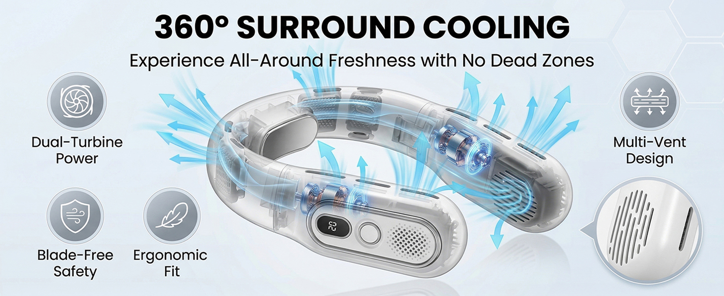 Portable Neck Fan, Hands Free Bladeless Fan
