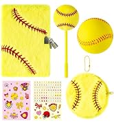 CY2SIDE 6PCS Softball Gift Set for 6-8 Year Old Girls, Soft Ball Plush Secret Diary Journal with ...