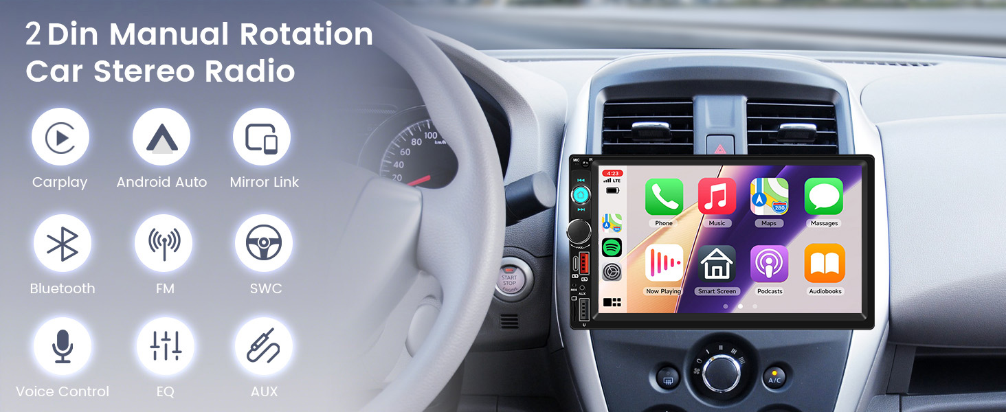 Car Stereo Double Din Car Radio Wireless Carplay Android auto Touch Screen