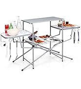 GYMAX Aluminum Folding Camping Table, Outdoor Grill Table with Side Table, Hooks &amp; Carry Bag, Hea...