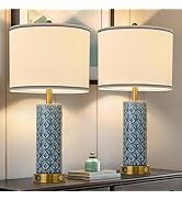 bdayanx Set of 2 Table Lamp for Living Room Bedroom Farmhouse,26'' Touch Control Bedroom Aqua Blu...