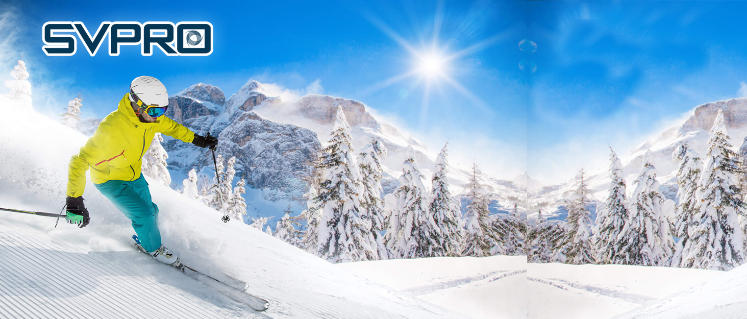 a skier in a snow covered landscape