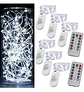 6PCS Fairy String Cool White Changing Twinkle Lights with 2pcs Remote, 6.5ft 20 LEDs Silver Wire,...