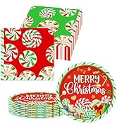 40Pcs Christmas Decorations Candy Party Tableware Peppermint Candy Party Paper Plates and Napkins...