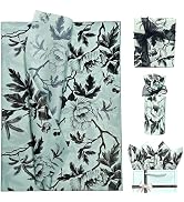Decorative Floral Gift Wrapping Tissue Paper, Mint Green with Black Peonies, Vintage Flower Tissu...