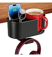 MYITYARD 4 in 1 Desk Cup Holder, Clamp On Drink Holder with Headphone Hanger, Anti-Spill Clip on ...