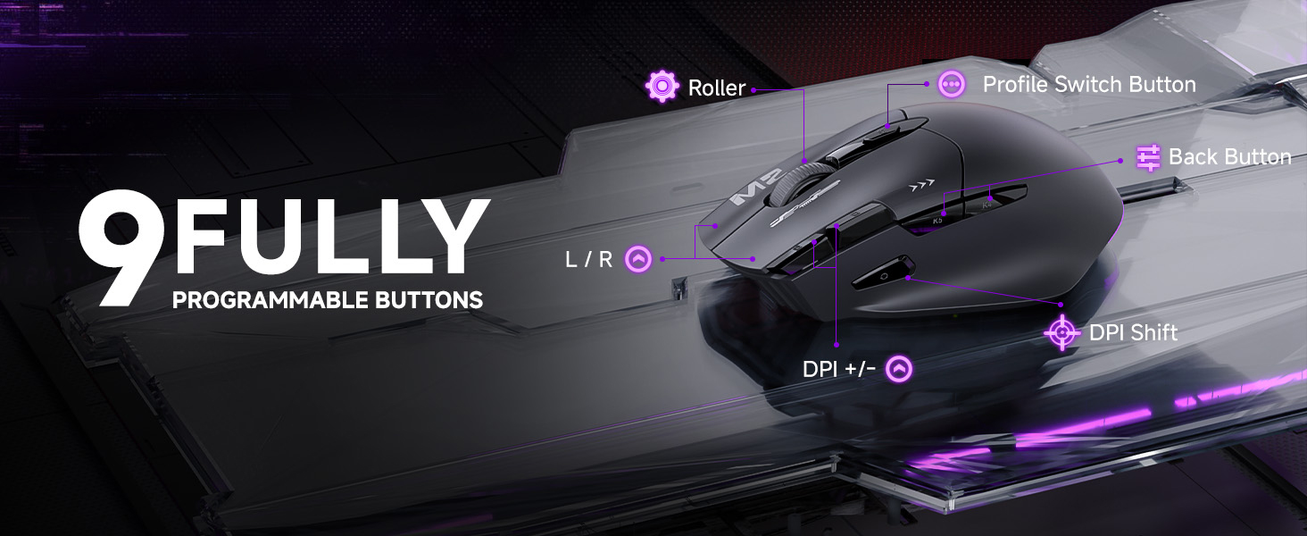 9 FULLY PROGRAMMABLE BUTTONS