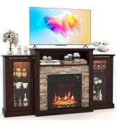 ARLIME 59 Inch Electric Fireplace TV Stand, Fireplace Heater with Mantel, 19 Inch Fireplace Inser...
