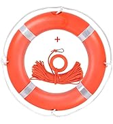Life Preserver Ring 23"/28", Boat Safety Throw Rings with Bracket, Orange Buoy with Rope 98.5 FT ...