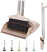 XXXFLOWER Broom and Dustpan Set with Long Handle, Light Weight Stainless Steel Poles Stand Uprigh...