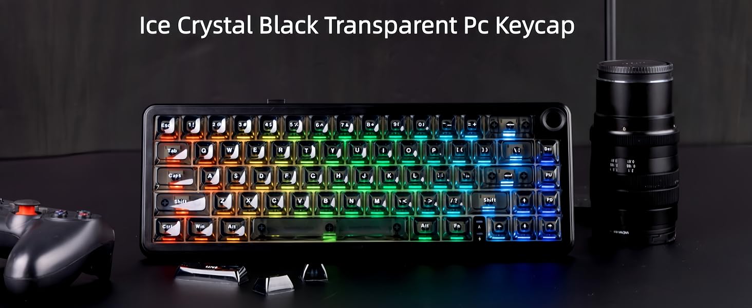 Black Grey Jelly keycaps, Shine Through Keyboard caps Clear Set,Ice Crystal Translucent Key caps