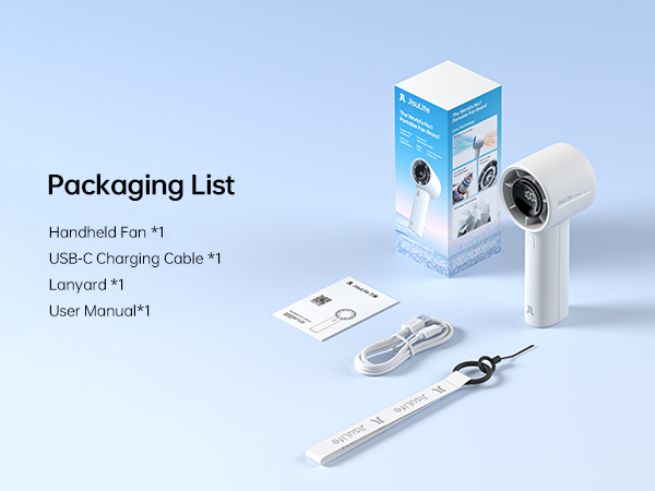 Text reads 'Packaging List', 'User Manual'. Product packaging and components layout showing a blue-white box with electronic devices and accessories against light blue background.