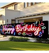 Nuxovilar Happy Birthday Yard Banner - 78.7x17.7 Inch Neon happy Birthday &amp; Red Brick Wall Design...