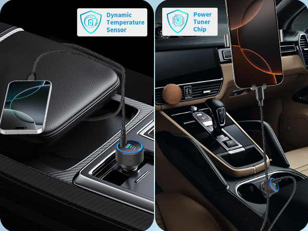 Car Charger USB C 90W PD Dual USB-C + USB-A Car Power Adapter Type C Car Charger Cigarette Lighter