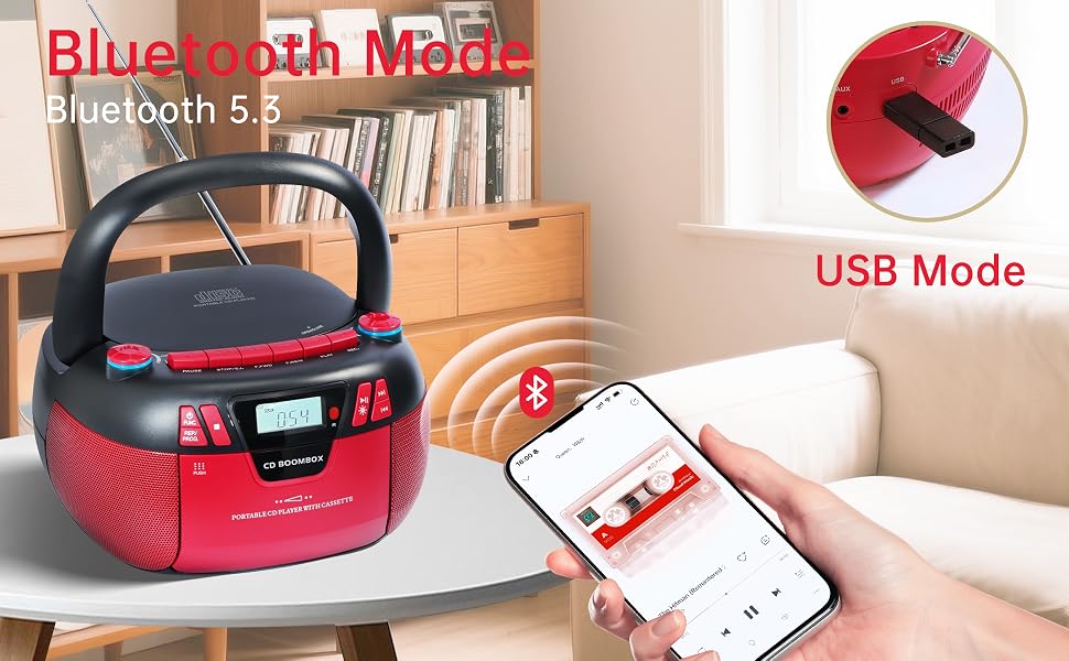 portable CD player boombox,Bluetooth 5.3, wireless music ,boombox with USB port,bluetooth boombox