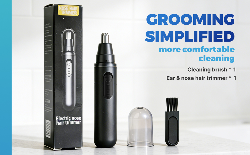 electric nose hair trimmer come with cleaning brush and aa battery in the package