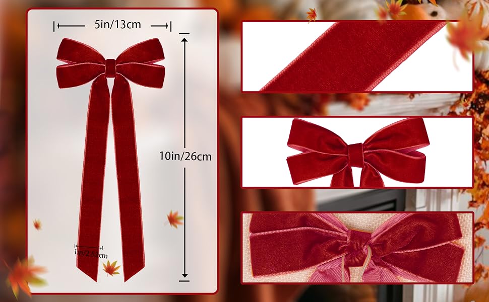 12Pcs Burgundy Velvet Ribbon Bows