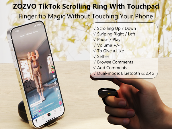 ZOZVO Tiktok Scrolling Ring With Touchpad