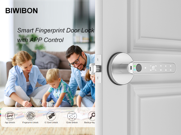 BIWIBON Fingerprint Door Lock with APP Control Silver