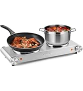 CUSIMAX Double Burner, Electric Hot Plates for Cooking, 1800W Double Hot Plate, Portable Electric...