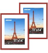 FIXSMITH 11x14 Picture Frame 2 Pack, Red Photo Frame with HD Plexiglass, Display Pictures 8x10 wi...