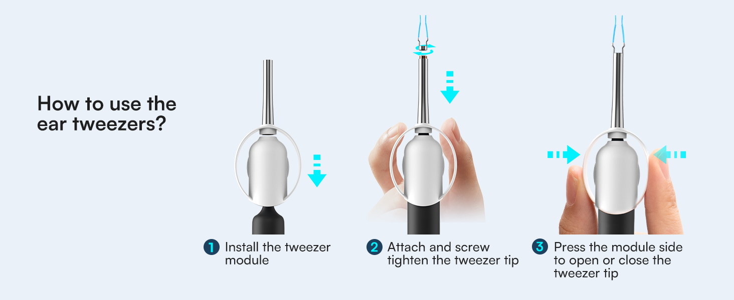 Press the module sideto open or close thetweezer tip