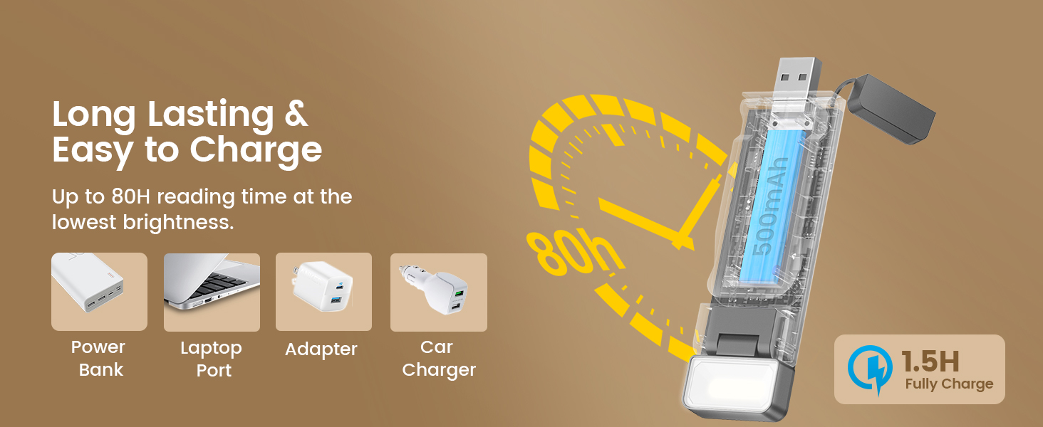 5000mAh battery powered book reading light