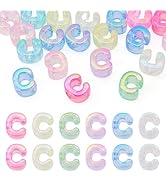 FASHEWELRY 20Pcs Large Letter Beads Big Bubble Alphabet Beads Iridescent 20mm Chunky Single Lette...