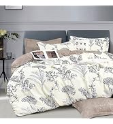 LEMIROE Floral Cotton Comforter Queen Size 3Pcs - Vintage Design with Luxurious Black Sketched Fl...