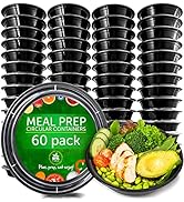 PrepNaturals Reusable Plastic Containers with Lids, 60 Pack, Black, Meal Prep Bowls, Lunch Contai...