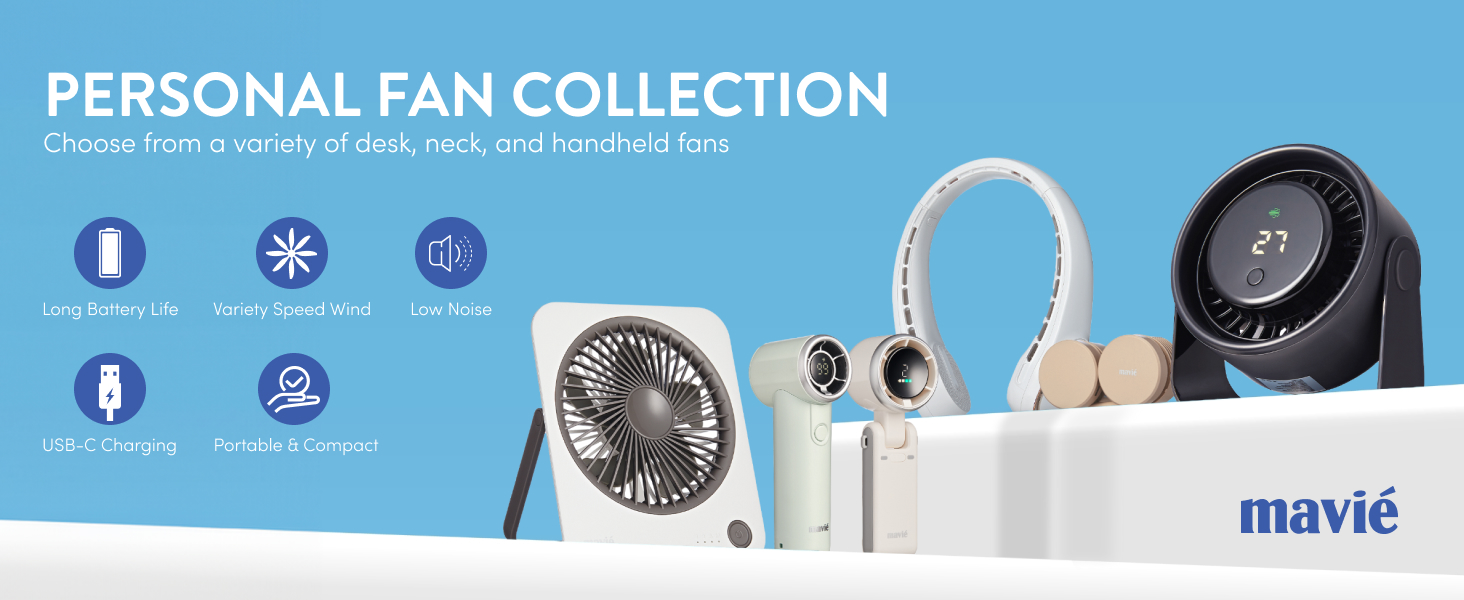 mavie personal fan portable neck cooling hands free bladeless airflow rechargeable quiet small turbo