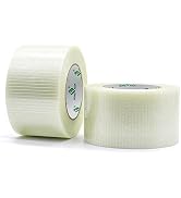 BOMEI PACK Fiber Reinforced Packing Tape, Clear Bi Directional Filament Strapping Tape 3Inch x 55...