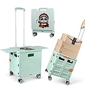 Foldable Utility Cart Folding Portable Rolling Crate with Magnetic Extended Lid,360°Rotate Wheels...