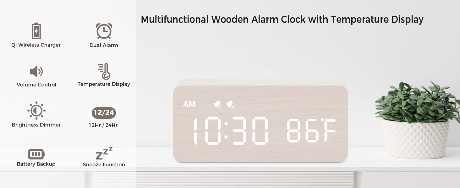 wooden digital alarm clock