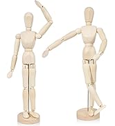 2Pcs 12'' Wood Poseable Mannequin, Artists Wooden Manikin Jointed Mannequin Art Figure Drawing Mo...