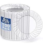 U-QE 100 Pieces Clear Plastic Plates-6 Inch Plastic Dessert Plates Disposable - Washable &amp; Reusab...
