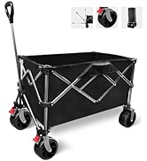 Collapsible Folding Wagon, Heavy Duty Utility Beach Wagon Cart for Sand with Big Wheels, Adjustab...