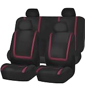 FH Group Burgundy Unique Flat Cloth Car Seat Cover (w. 4 Detachable Headrests and Solid Bench