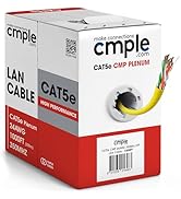 Cmple - Cat5e Plenum Cable 1000ft, CMP, Yellow, 350MHz Gigabit Ethernet Solid Network Internet Bu...
