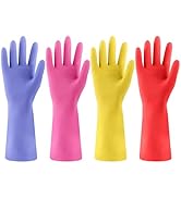 FCTTD Rubber Kitchen Dishwashing Gloves - 4 Pairs Colorful Reusable Cleaning Gloves for Kitchen a...