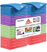 HOMERHYME Microfiber Cleaning Cloth, 52 Pack Cleaning Rags,12" X 11" Lint Free Dish Towels Wash C...