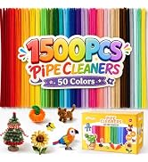 1500PCS Pipe Cleaners Bulk, 50 Colors Thick Pipe Cleaners for DIY Projects | Multicolored Chenill...