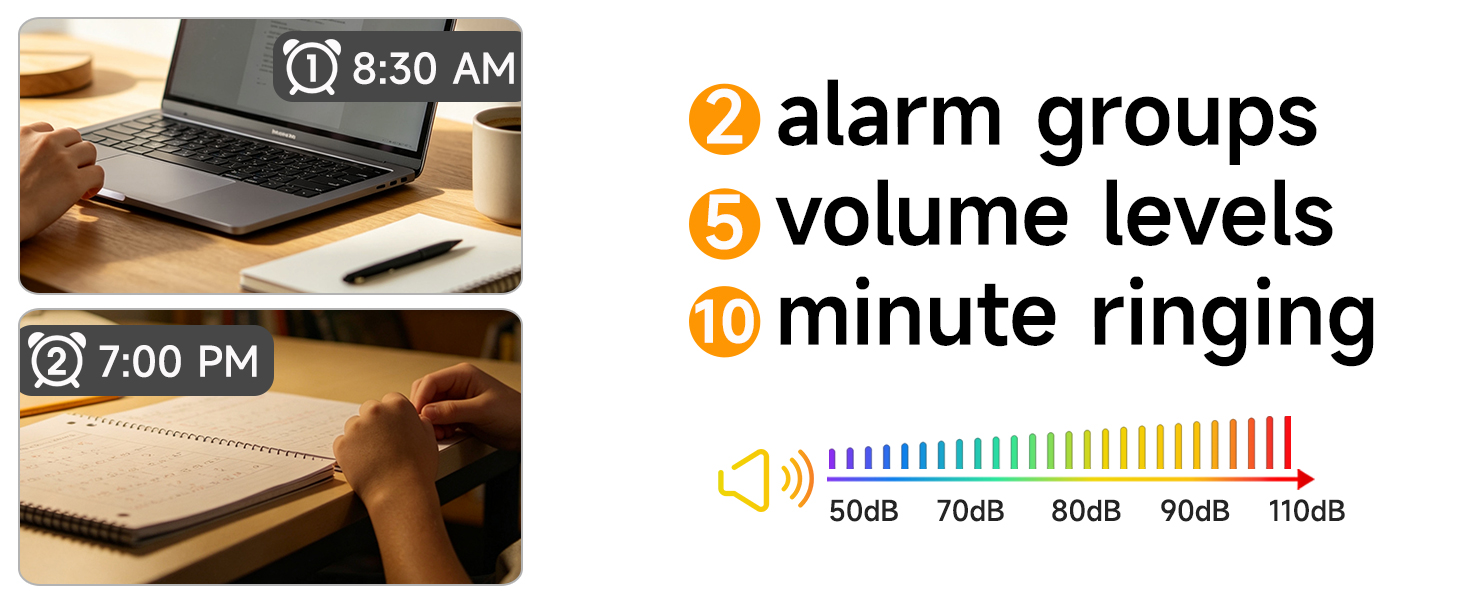 110dB extra loud alarm clock for heavy sleepers 2 independent alarms high volume buzzer