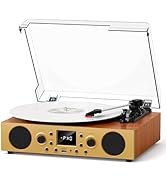 MANGOSTAN 10-in-1 Vintage Bluetooth Record Player with Stereo Speakers, 3-Speed Turntable, FM Rad...