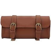 CHEOTIME Bike Handlebar Leather Bags, Retro Style Artificial Leather Bicycle Front Frame Bag Bike...